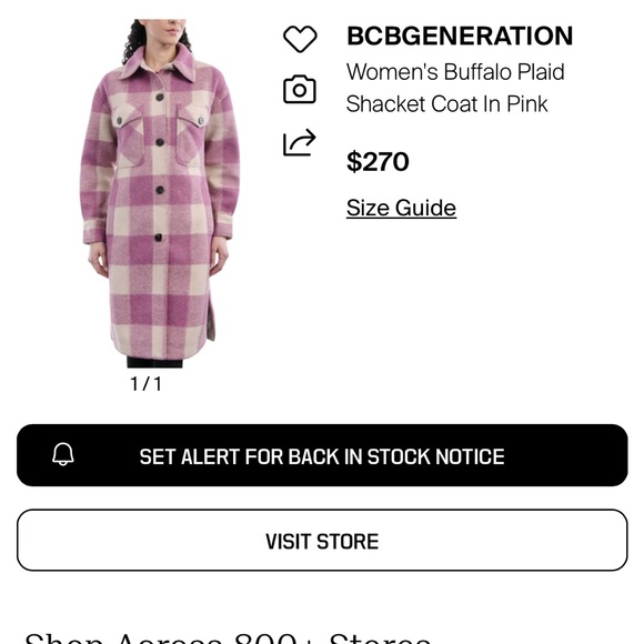 BCBGeneration Pink and White Plaid Shacket Coat - Picture 2 of 2